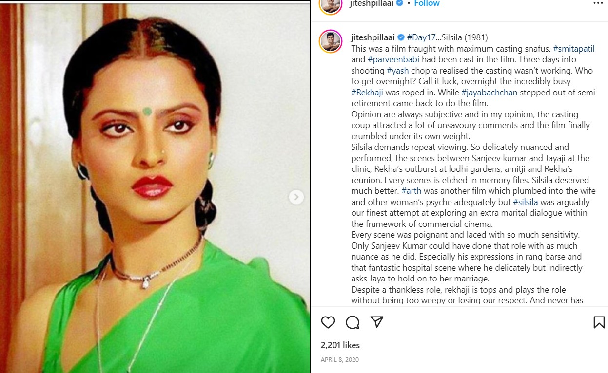 Jitesh Pillai's Instagram post about former actor
