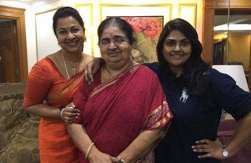 Raadhika Sarathkumar with her mother and sister