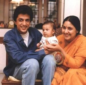 Rohini Molleti with her husband, Raghuvaran Velayutham, and son, Rishi Varan
