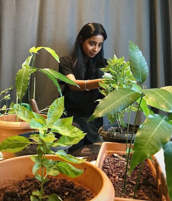 Shilpa Rao taking care of her plants