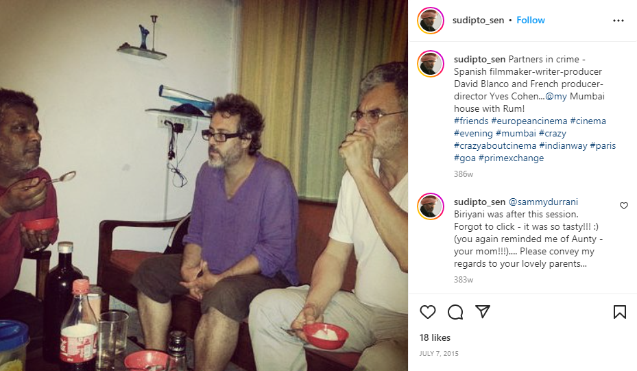 Sudipto Sen's (extreme left) Instagram post, where he is seen consuming rum with his friends