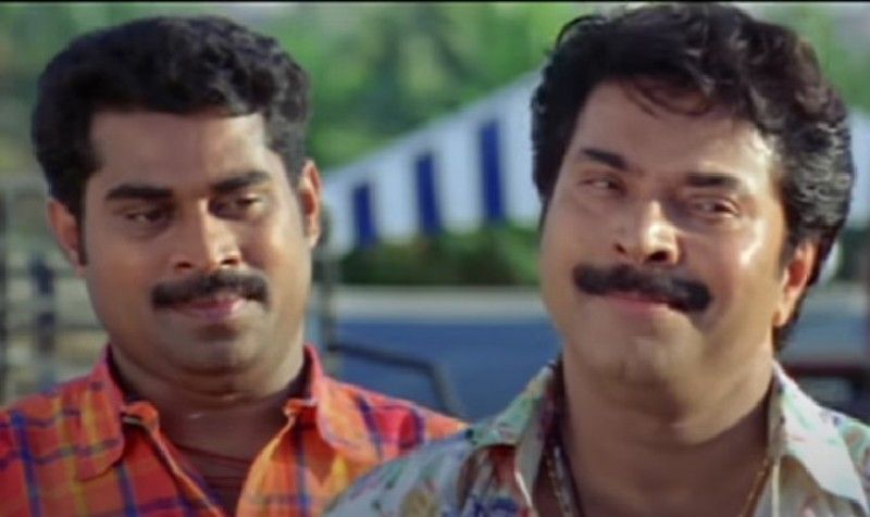 Suraj Venjaramoodu (left) and Mammootty (right) in a still from the film