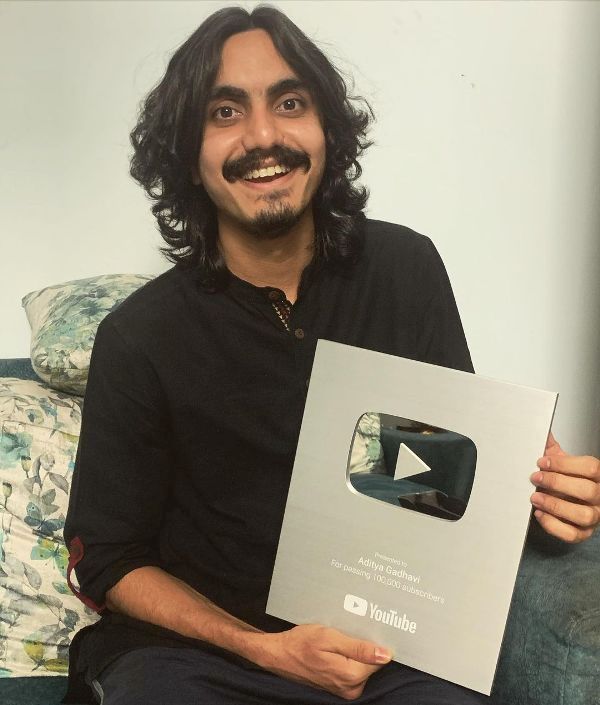 Aditya Gadhvi with his YouTube silver play button