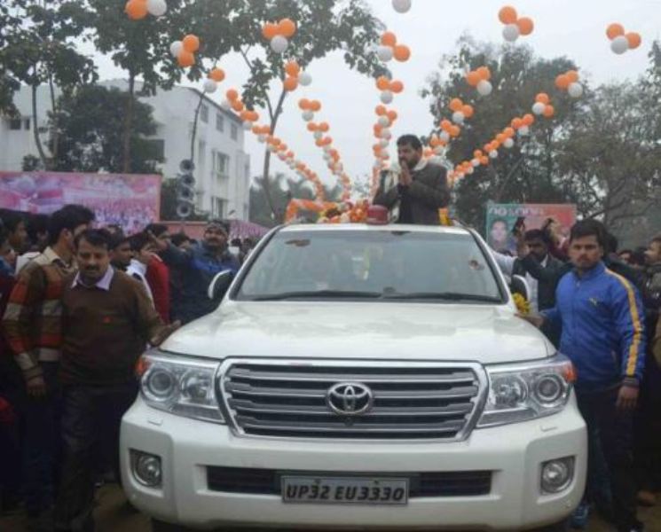 Brij Bhushan Sharan Singh in his Toyota Land Cruiser