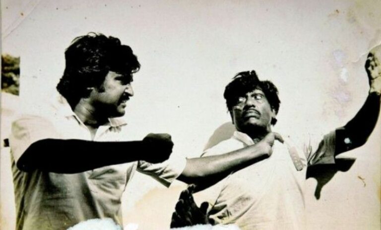 Judo .K. K. Rathnam in a fight scene with Rajinikanth