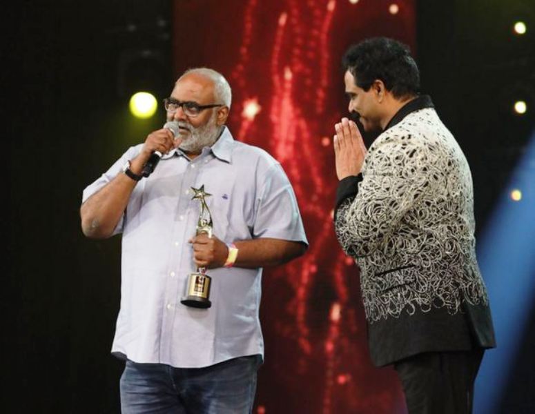 M. M. Keeravani receiving SIIMA Award for Best Music Director (Telugu) for Baahubali 2 The Conclusion in 2018