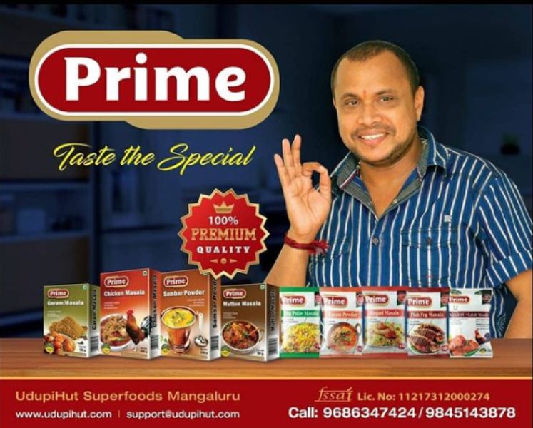 Naveen D. Padil featured in the print media advertisement for the brand Prime Masala