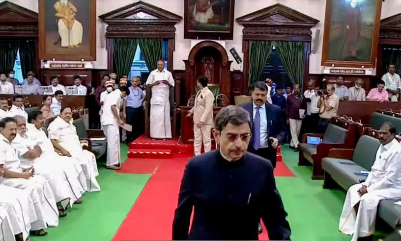R. N. Ravi walking out of the Tamil Nadu Assembly