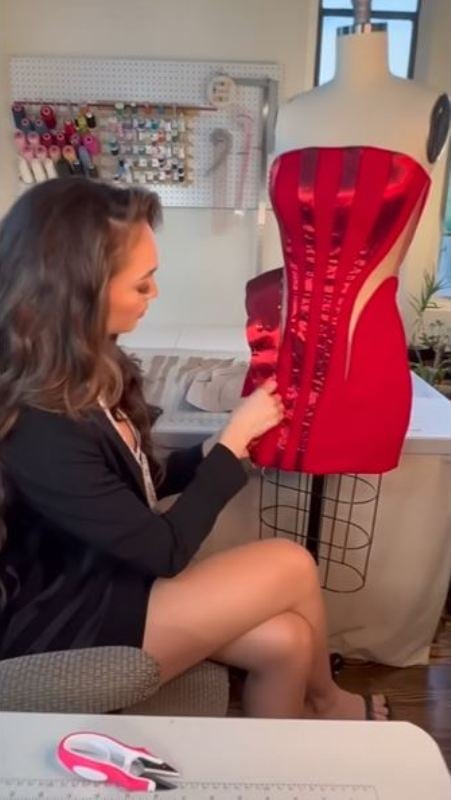 R'Bonney Gabriel while designing her outfit for the opening number round of the Miss USA 2022 contest