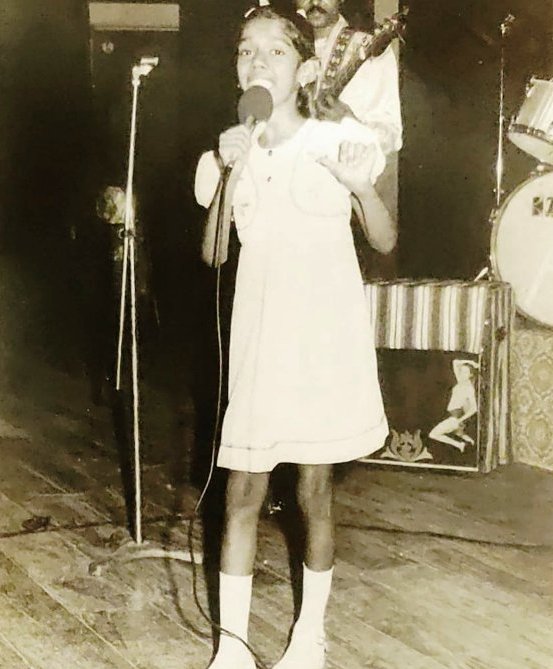 A photo of Mahalakshmi Iyer taken when she was performing at her school