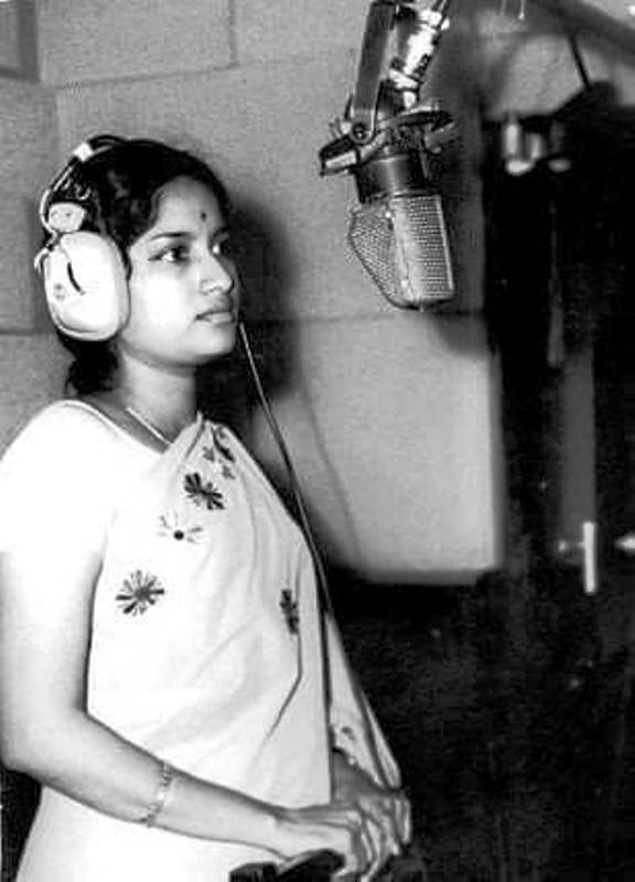 A photo of Vani Jairam taken while she was recording a song
