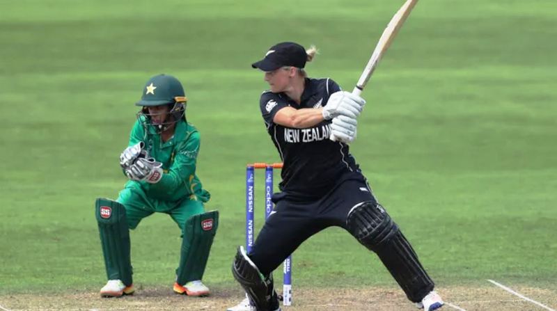 Sophie Devine in action with the bat during the 2017 Women’s Cricket World Cup in a match against Pakistan in which she hit nine sixes in her innings of 93