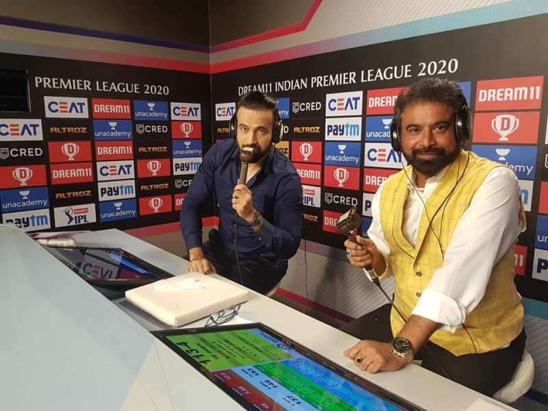 Chetan Sharma (right) commentating with Irfan Pathan