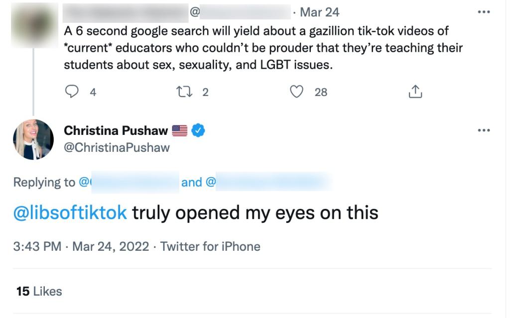 Christina Pushaw's tweet on Chaya Raichik