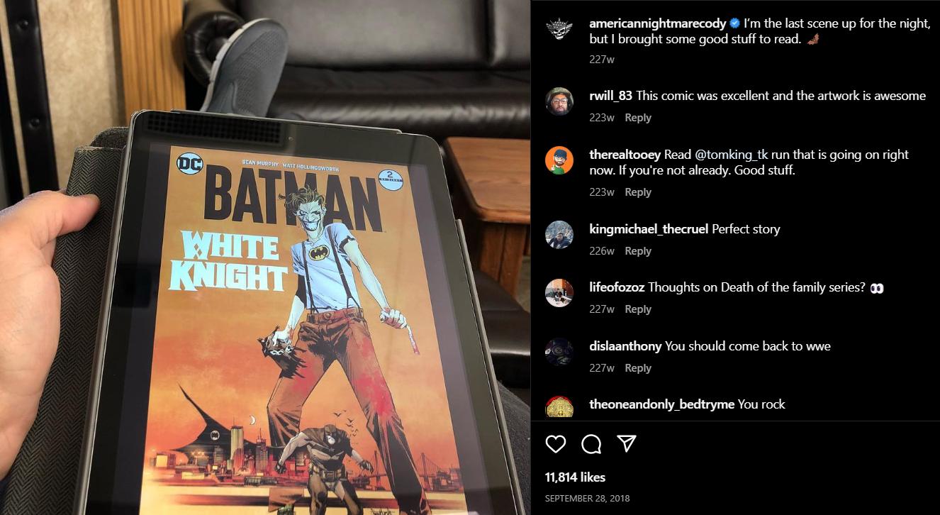 Cody's Instagram post showing his love for comics
