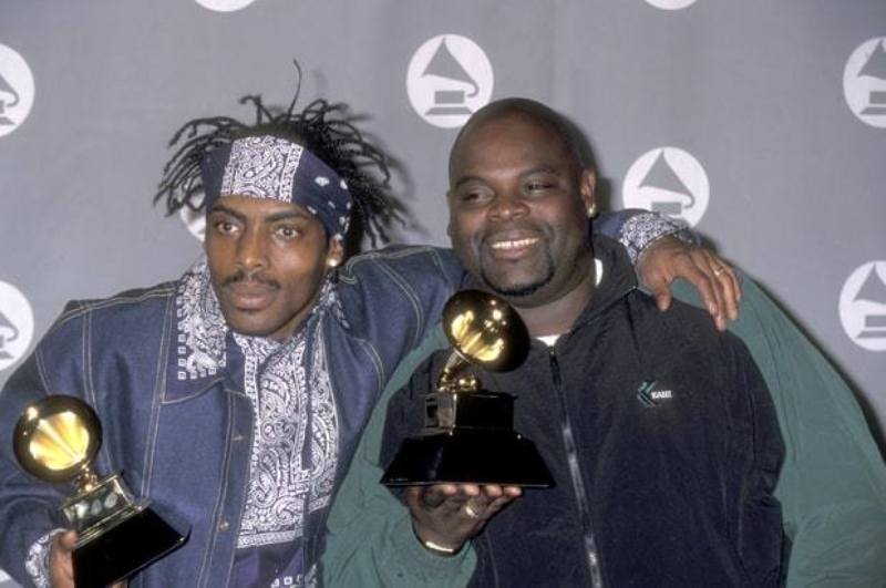 Coolio (left) after winning Grammy award with L.V.