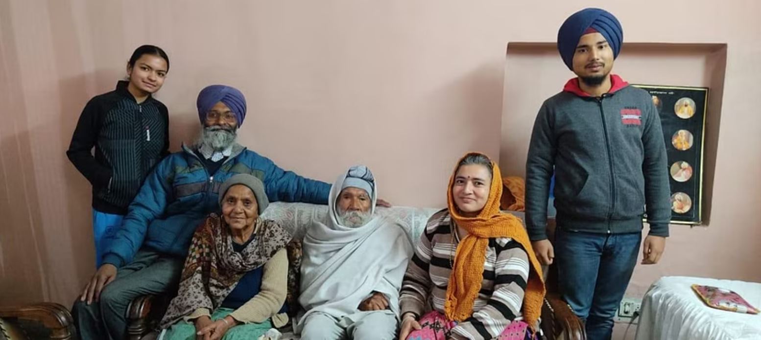 From left to right, Kamaljot Kaur, Bhupinder Singh, Amanjot's grandmother, Amanjot's grandfather, Ranjeet Kaur, and Gurkirpal Singh