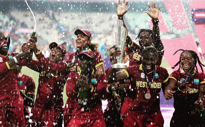 Hayley Matthews and fellow West Indies players celebrating after winning the 2016 T20 Women's World Cup held in India