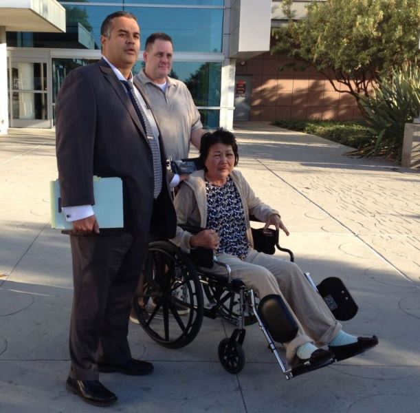 Juliet Nicolas, the woman hit by the LAPD car, returning home from the hospital