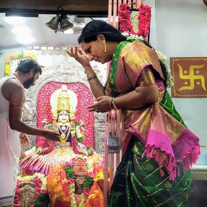 K. Kavita visiting a temple