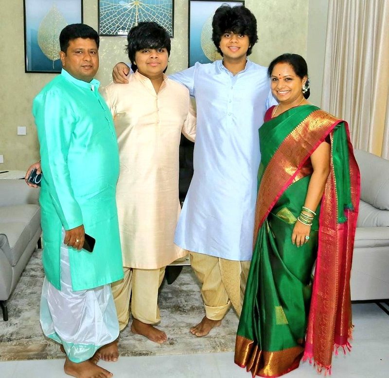 K. Kavita with her husband (left), son Aarya and Aditya