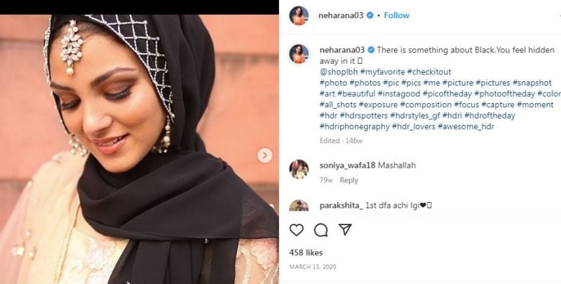 Neha Rana endorsing the brand LBH in her Instagram Post