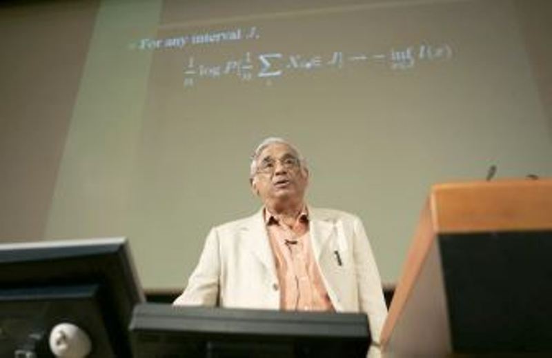 S. R. Srinivasa Varadhan delivering a lecture