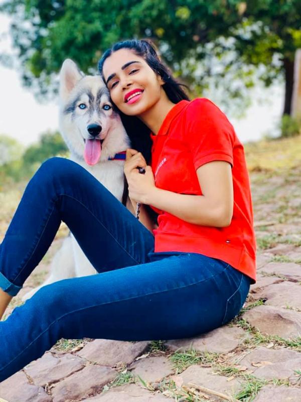 Tanu Chandel with her pet Husky