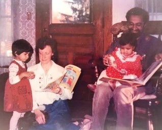 A childhood photographs of Kartiki with her parents