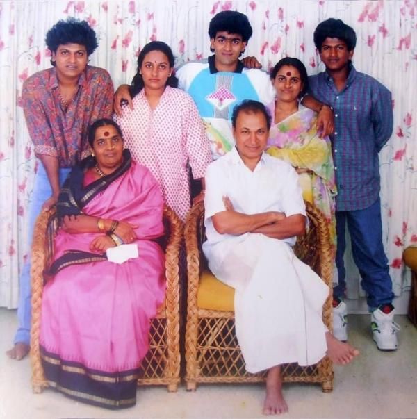 An old photograph of Shiva Rajkumar (left) with his parents and siblings