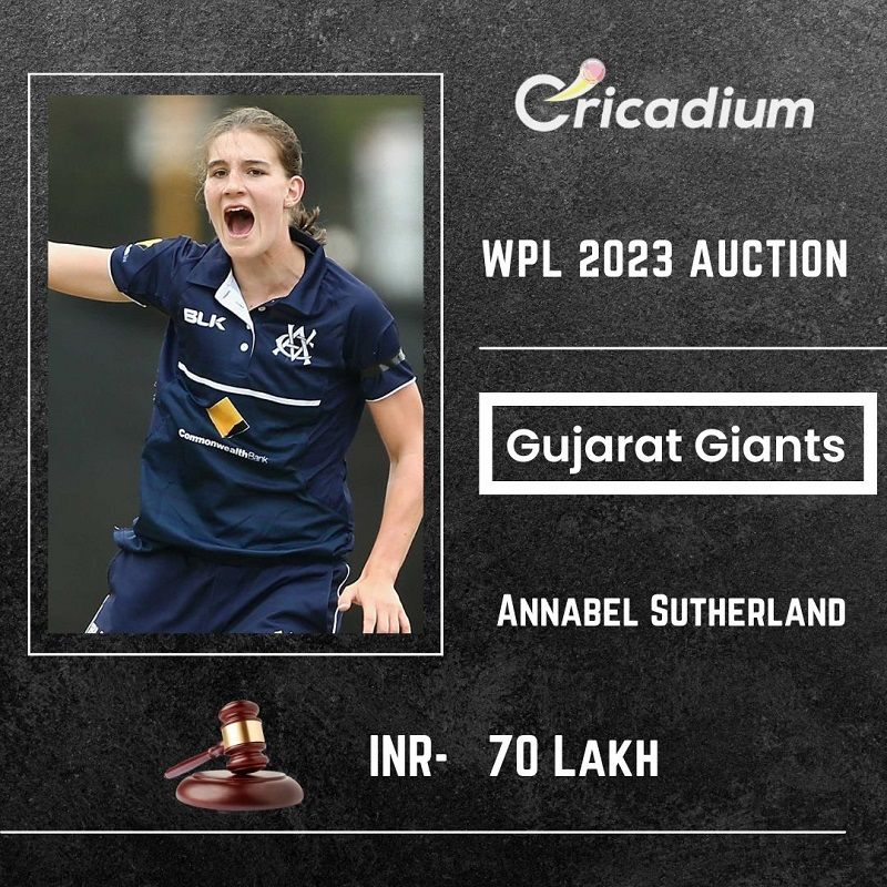 Annabel Sutherland picked by Gujarat Giants for WPL