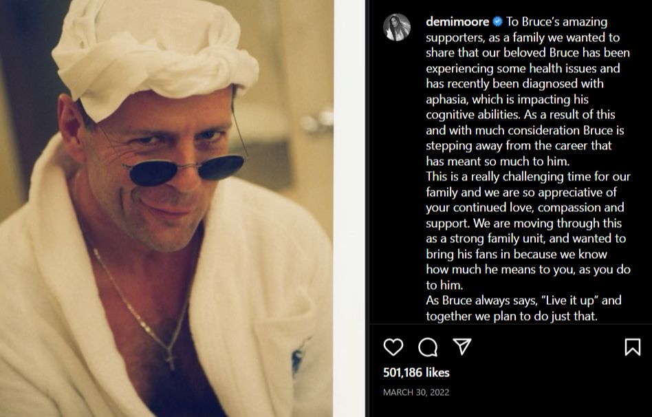 Demi Moore's post on Bruce Willis' retirement