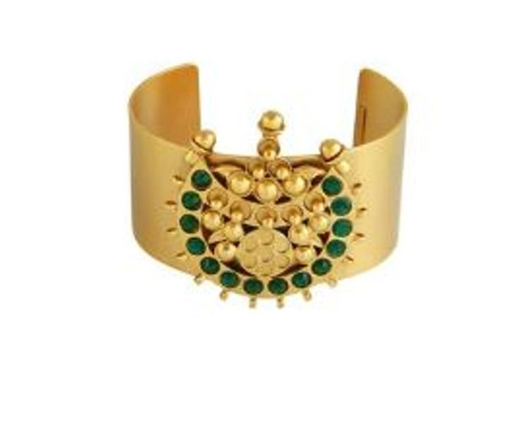 Gold Toned Chandra Cuff with Green Crystals from her collection Celebration Edit