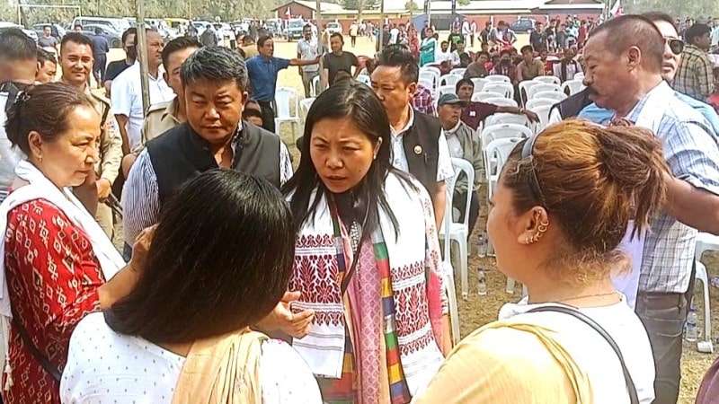 Hekani Jakhalu meeting locals during her election campaigning
