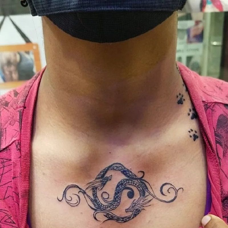 Indrani Roy's tattoo on her chest