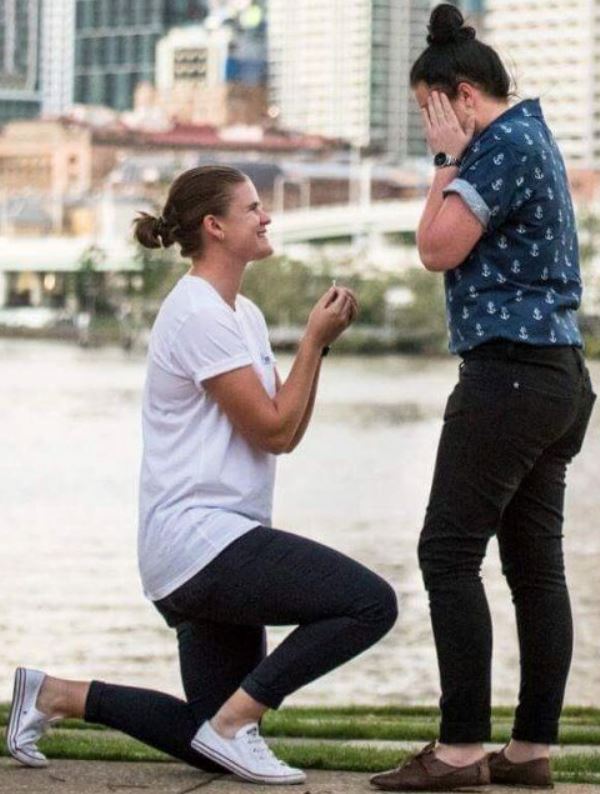 Jess Jonassen proposing to Sarah Wearn