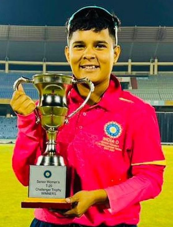 Kanika Ahuja with the Senior Women's T20 Challenger Trophy (2022-2023)