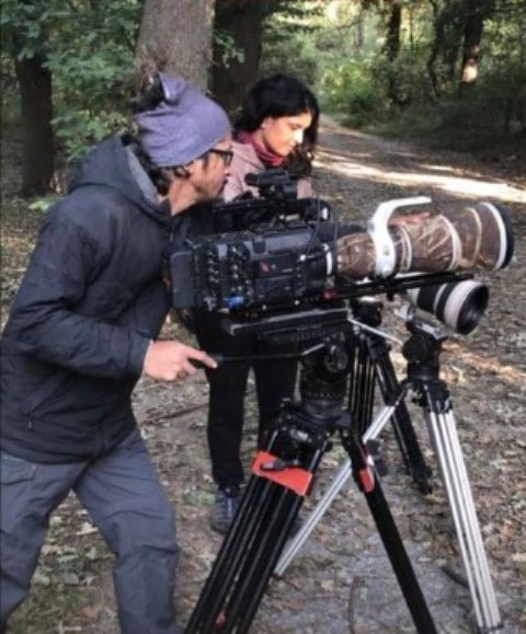 Kartiki Gonsalves with a cameraman during the shooting of The Asiatic Black Bear