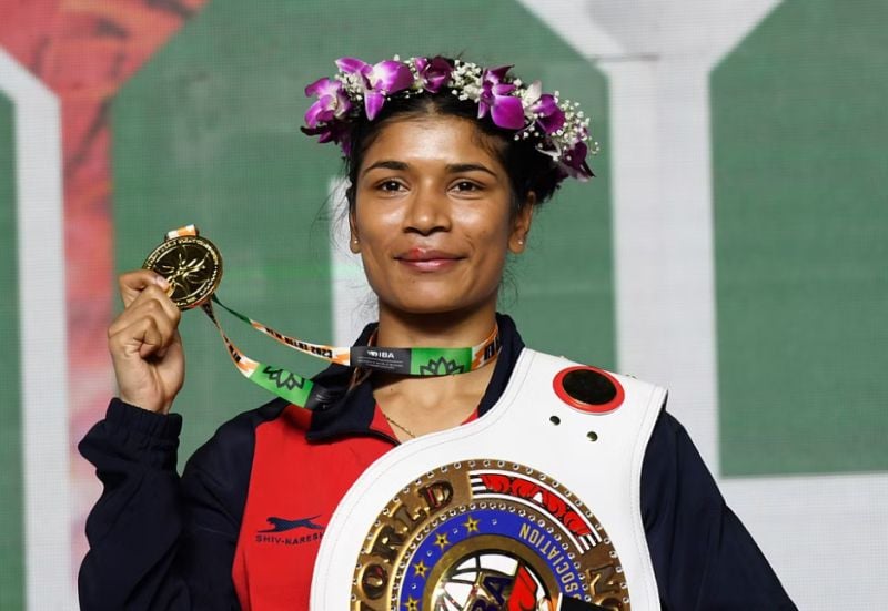 Nikhat Zareen after winning gold at the 2023 IBA Women's World Boxing Championships in New Delhi