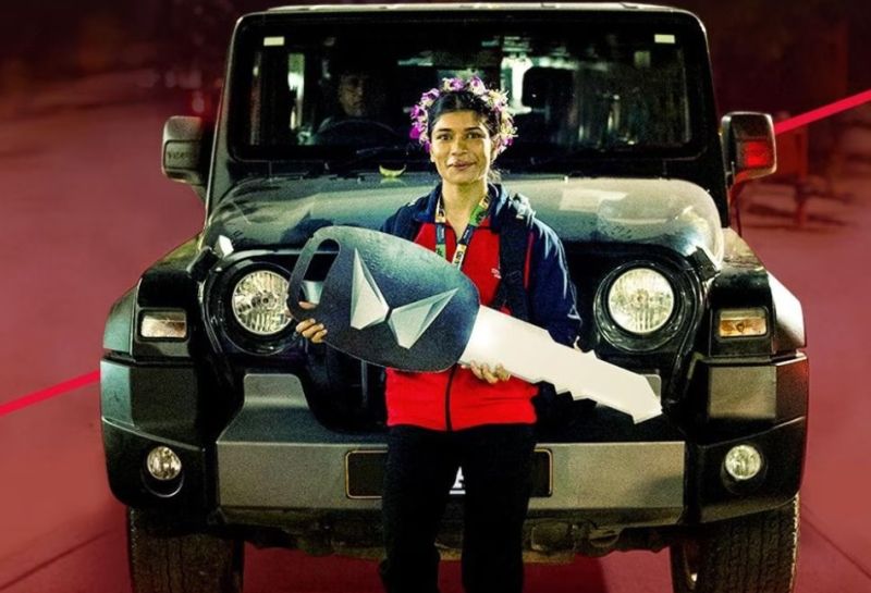 Nikhat Zareen with a Thar SUV gifted by Mahindra