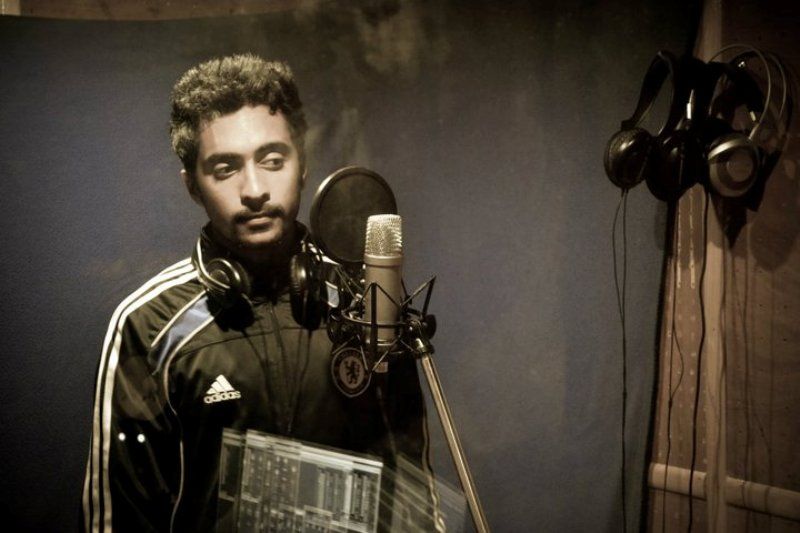Rinosh George recording a song during his initial days