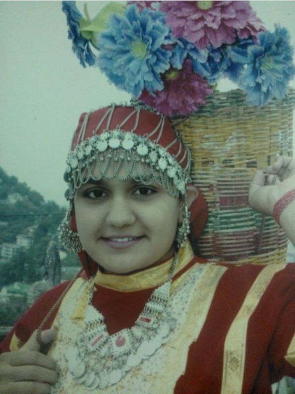 Saweety Boora, dressed in a traditional Himachali attire, during her school days