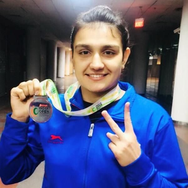 Saweety Boora posing with her silver medal, which she won at the First India Open Boxing International Tournament 2018 in New Delhi