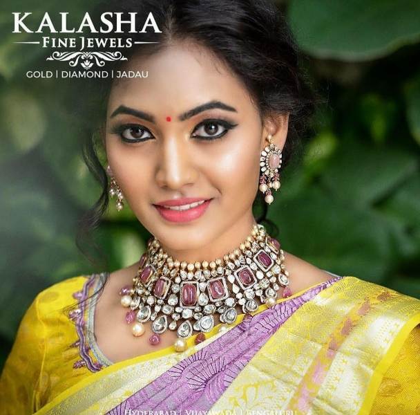 Spandana Palli featured in a print ad for Kalasha Fine Jewels