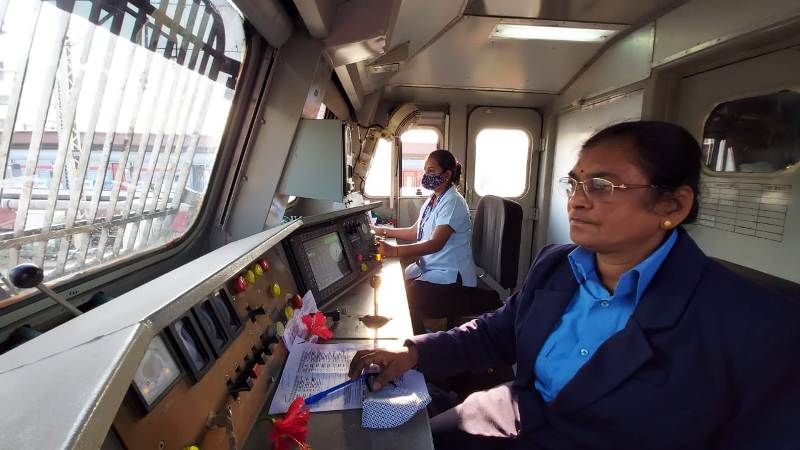 Surekha Yadav piloting 02534 Mumbai-Lucknow Special on the occasion of International Woman's Day in 2021