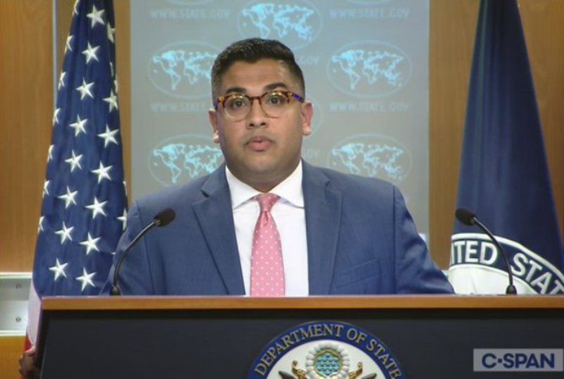 Vedant Patel while hosting his first daily press briefing at the Foggy Bottom headquarters of the US State Department