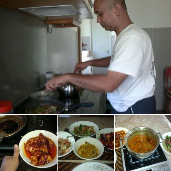 Zaharie Ahmad Shah while cooking