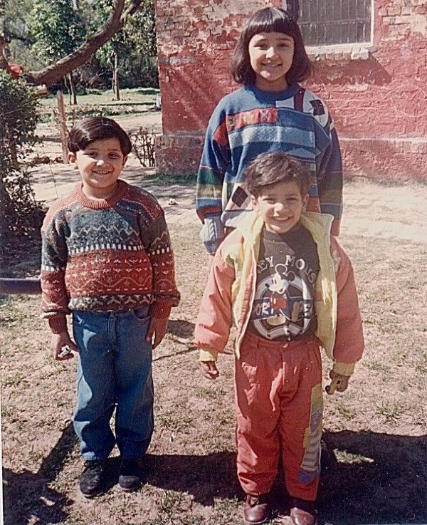 A childhood photograph of Sahaj Chopra, his elder sister, Parineeti Chopra, and younger brother, Shivang Chopra