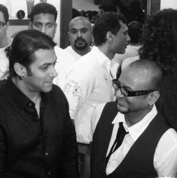 Aalim Hakin with Salman Khan at the launch of his salon