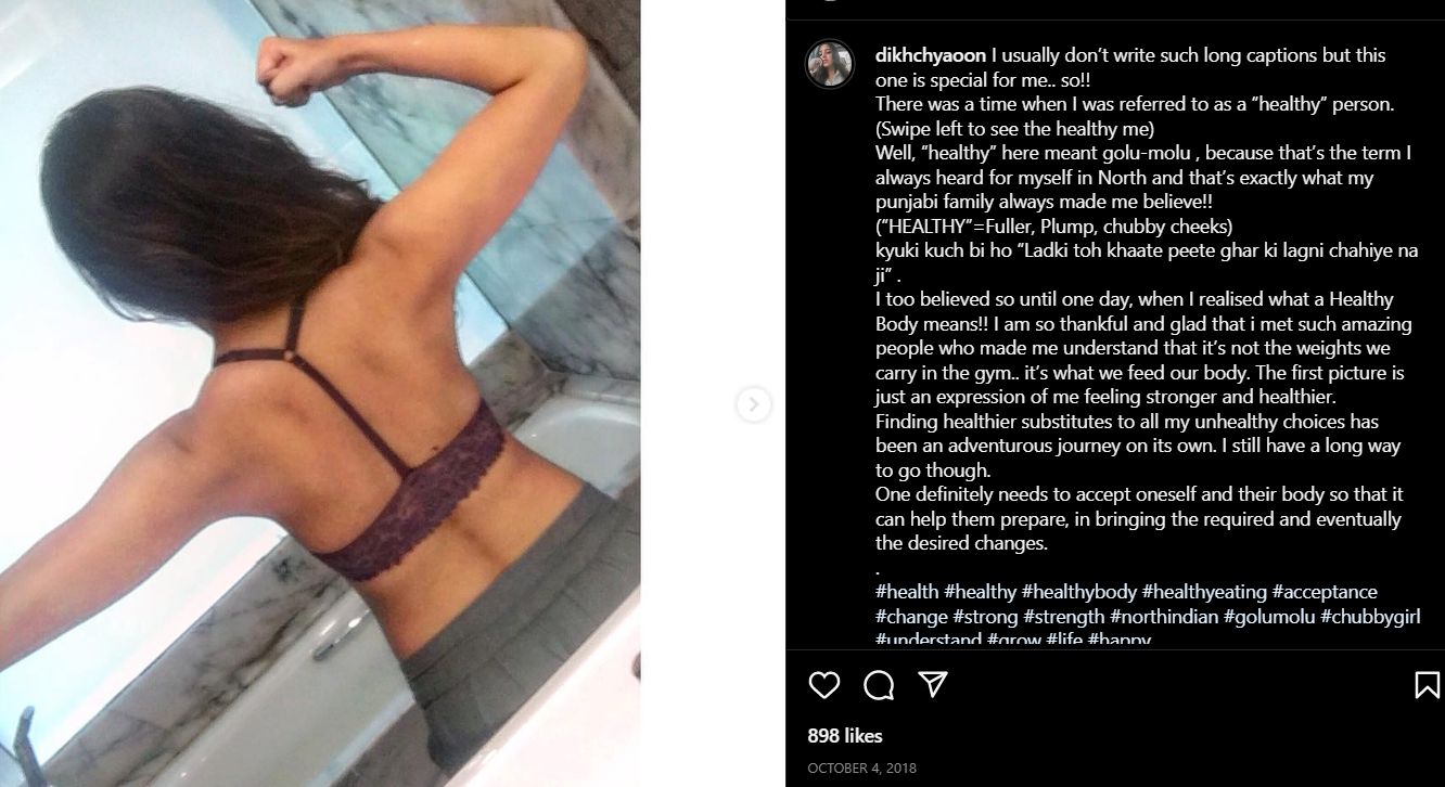 Diksha Juneja posting about body positivity on social media